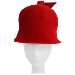 1960s Red Felt Mod Cloche Hat