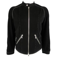 Used Armani Collezioni Black Corduroy and Leather Biker Jacket, Size XL