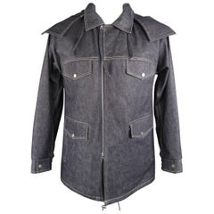 E. Tautz Indigo Contrast Stitch Denim Snap Pocket Hooded Anorak Jacket, Size 38
