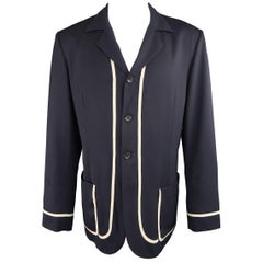 Yohyi Yamamoto Navy Wool Beige Piping Three Button Sport Coat