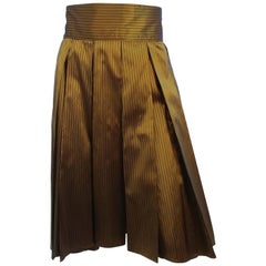 1990s Romeo Giglo Olive Striped High Low Pleated Skirt