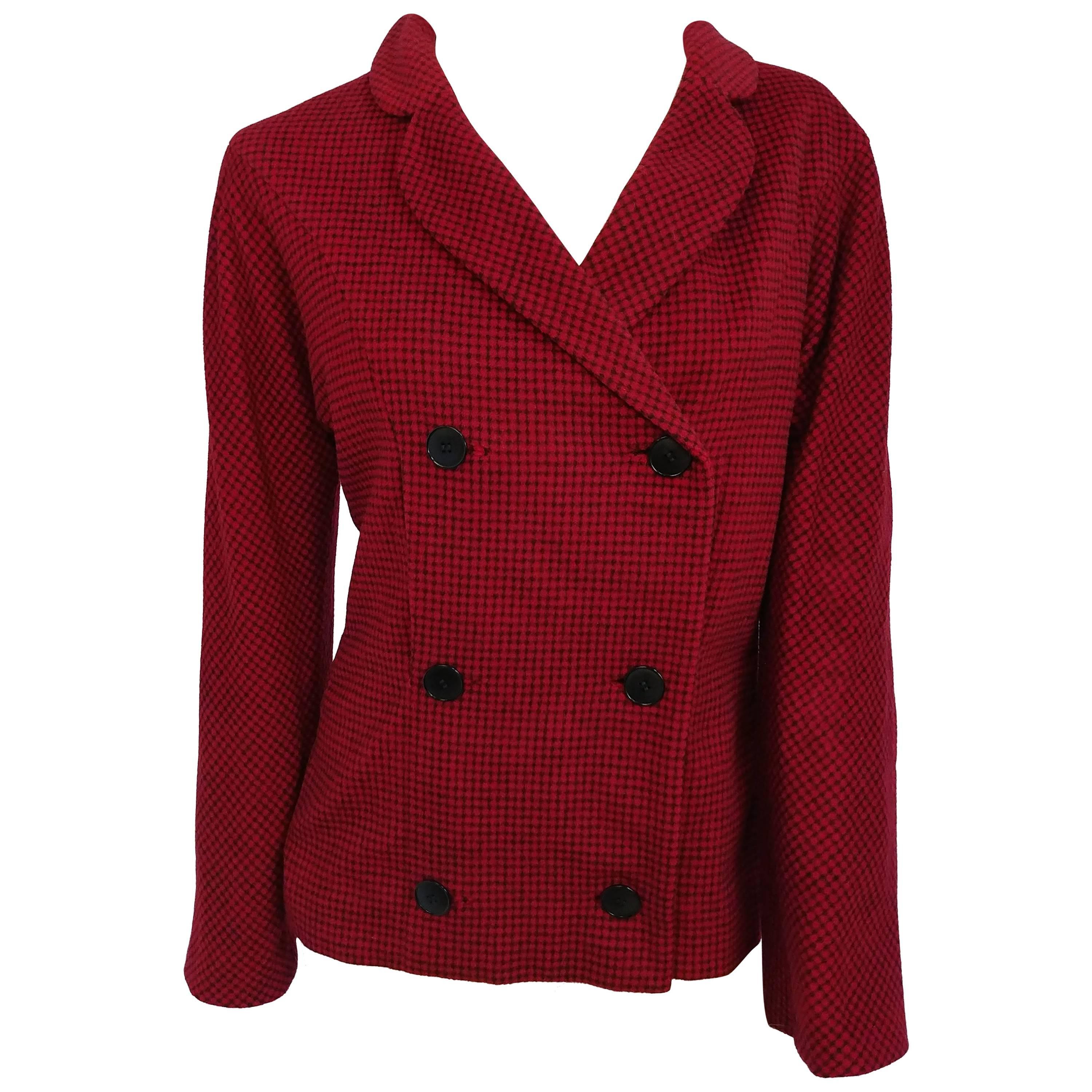 1950s Irene Cashmere Red & Black Gingham Jacket For Sale