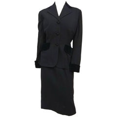 1940s Lilli Ann Two Piece Black Skirt Suit Set