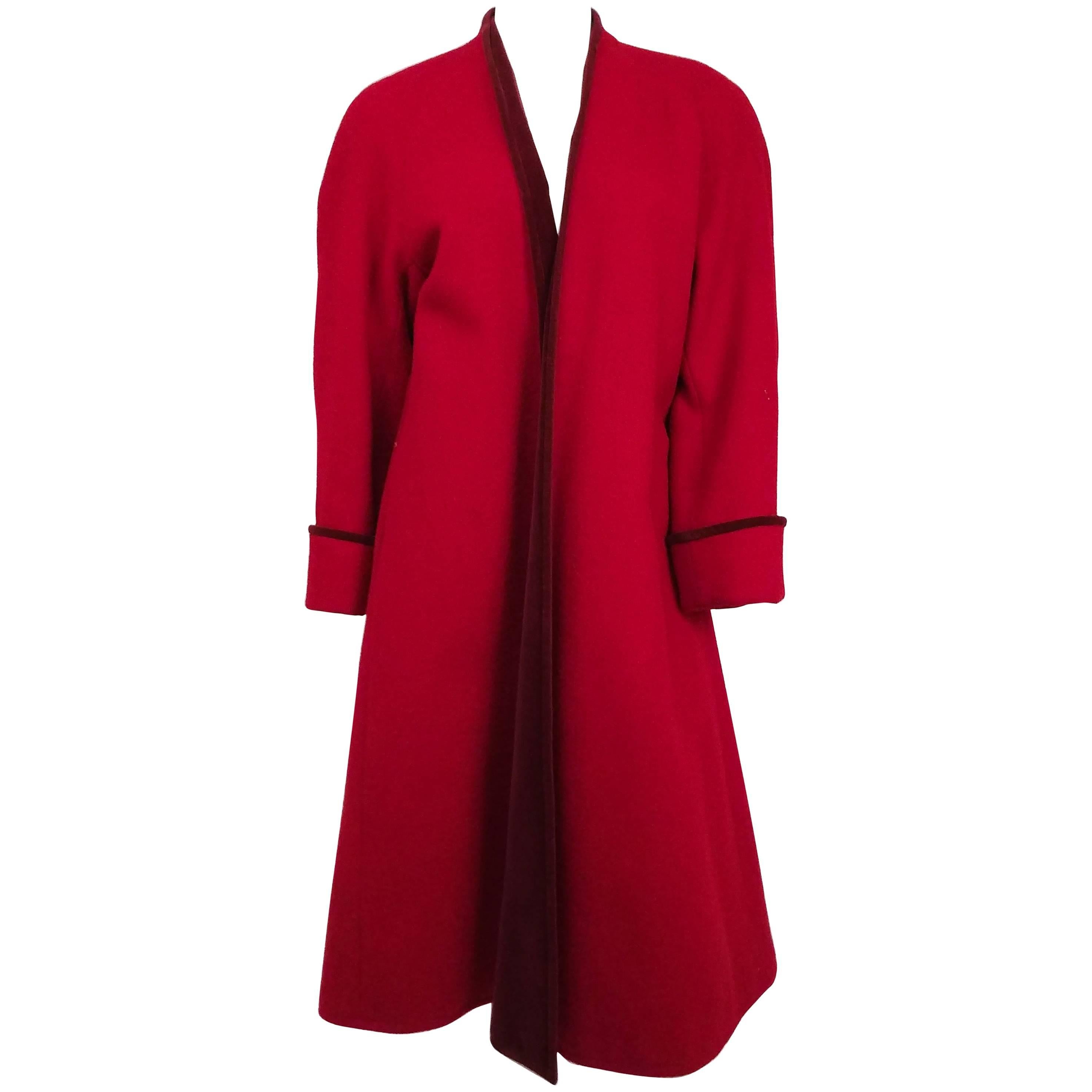 1980s Kenzo Red Wool Coat w/ Velveteen Lapels