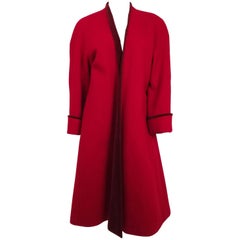 1980s Kenzo Red Wool Coat w/ Velveteen Lapels