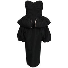 1950's Clifton Wilhite Black Ruched Taffeta Sweetheart Strapless Peplum Dress