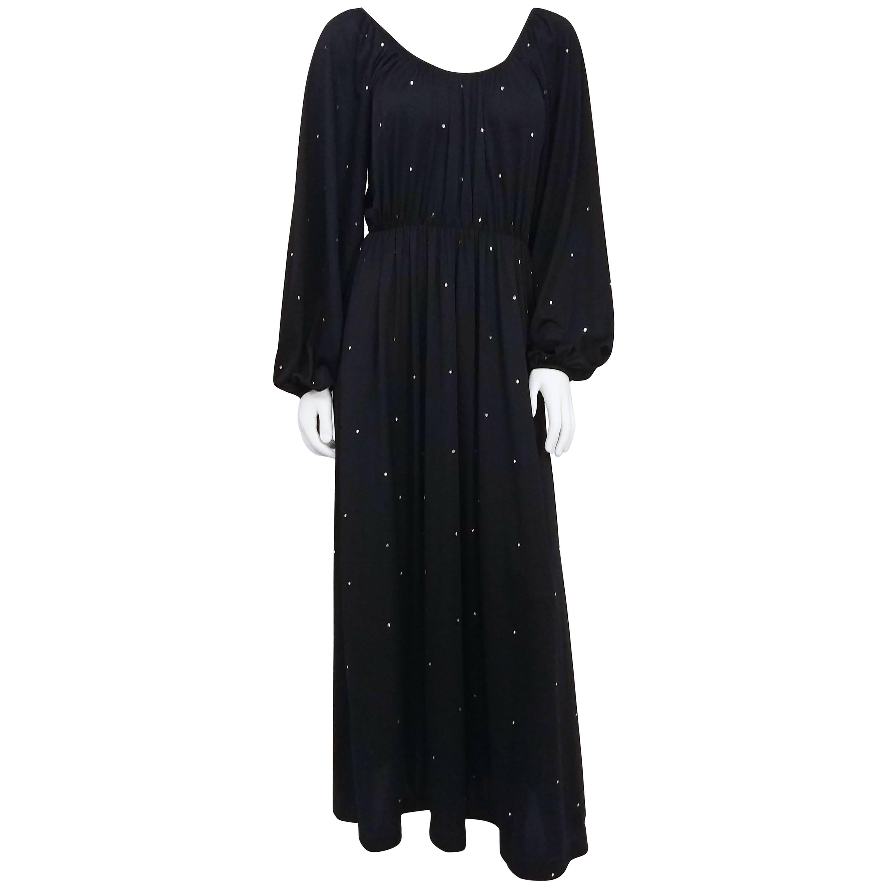 1970s Black Rhinestone Dress For Sale