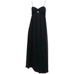 1930s Black Chiffon Gown w/ Rhinestone Straps
