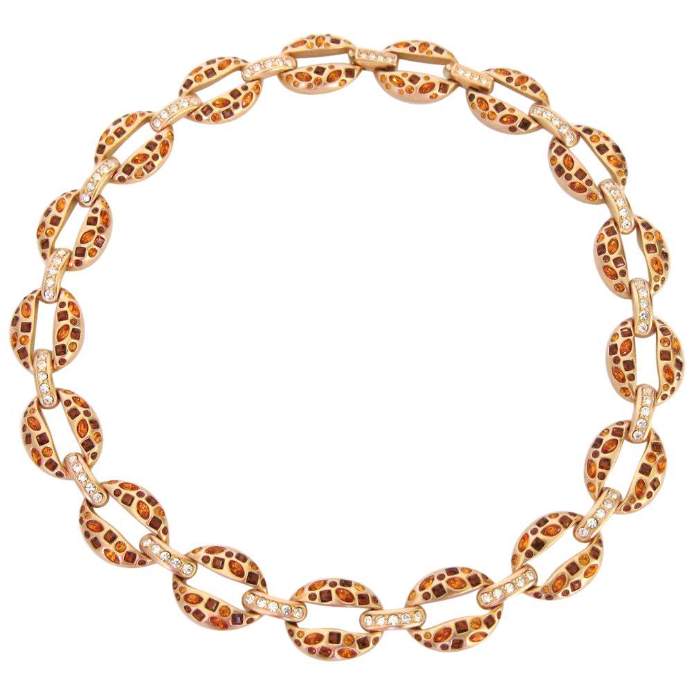  Daniel Swarovski Amber & Clear Crystal Necklace New, Never Worn 1980s For Sale