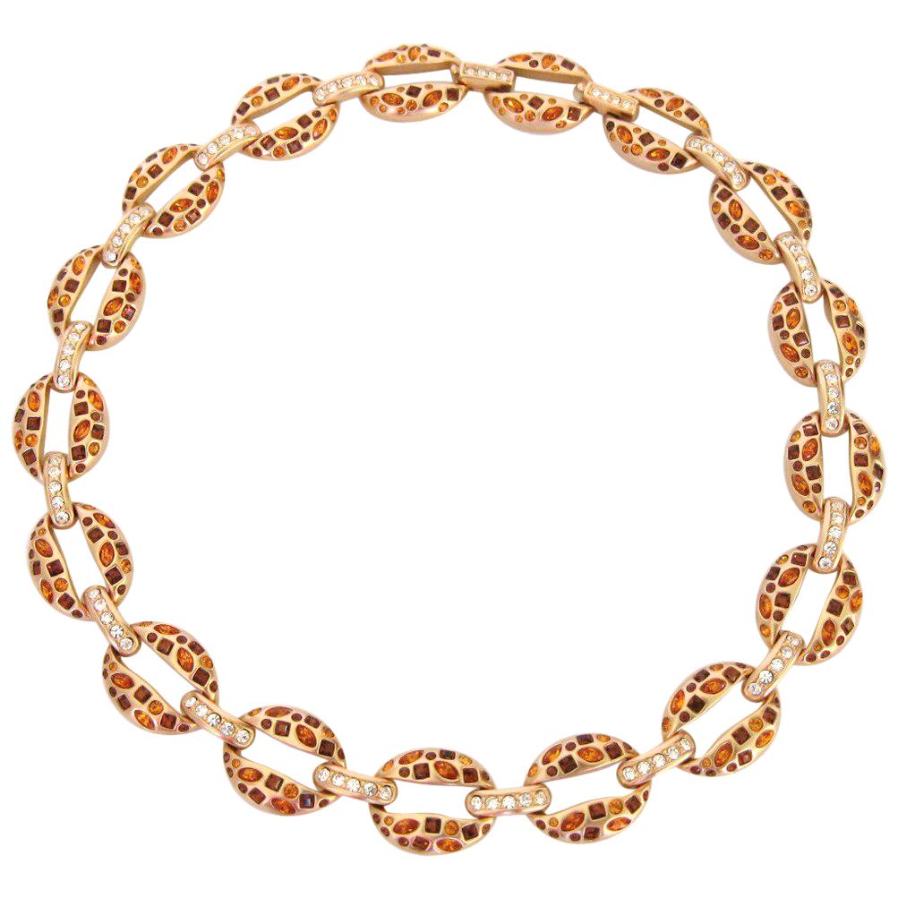 Daniel Swarovski Amber & Clear Crystal Necklace New, Never Worn 1980s For Sale