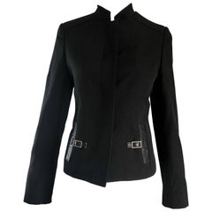 Tom Ford for Gucci Black Rayon + Leather 1990s Size 40 Vintage 90s Moto Jacket