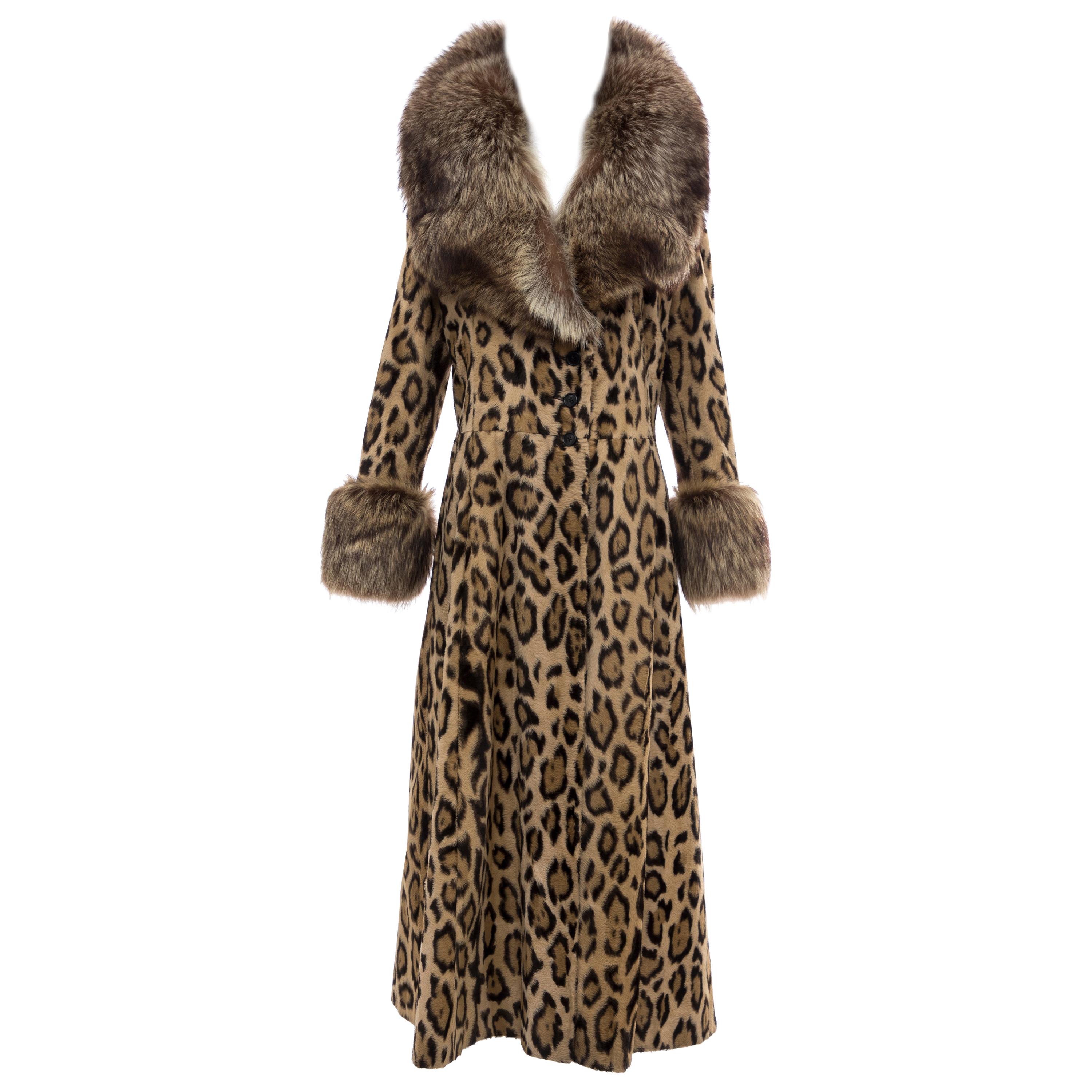 Goldring's Couture Faux Leopard Coat Dramatic Fur Collar & Cuffs, Circa: 1970's