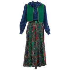 Vintage Yves Saint Laurent Rive Gauche Silk Cotton Sateen Wool Skirt Suit, Circa 1970s