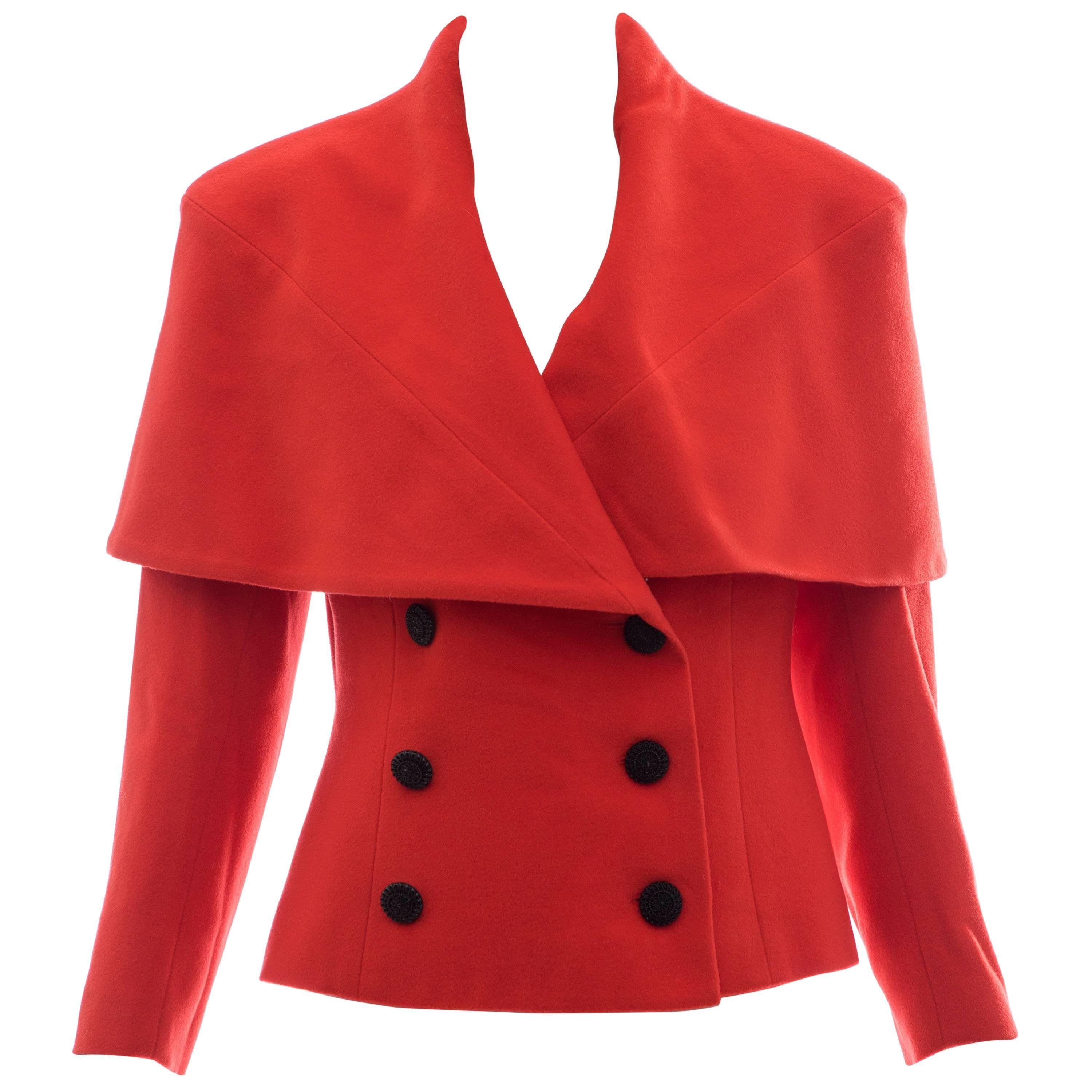 Karl Lagerfeld For Chloe Paprika Wool Shawl Collar Jacket, Circa 1980's For Sale