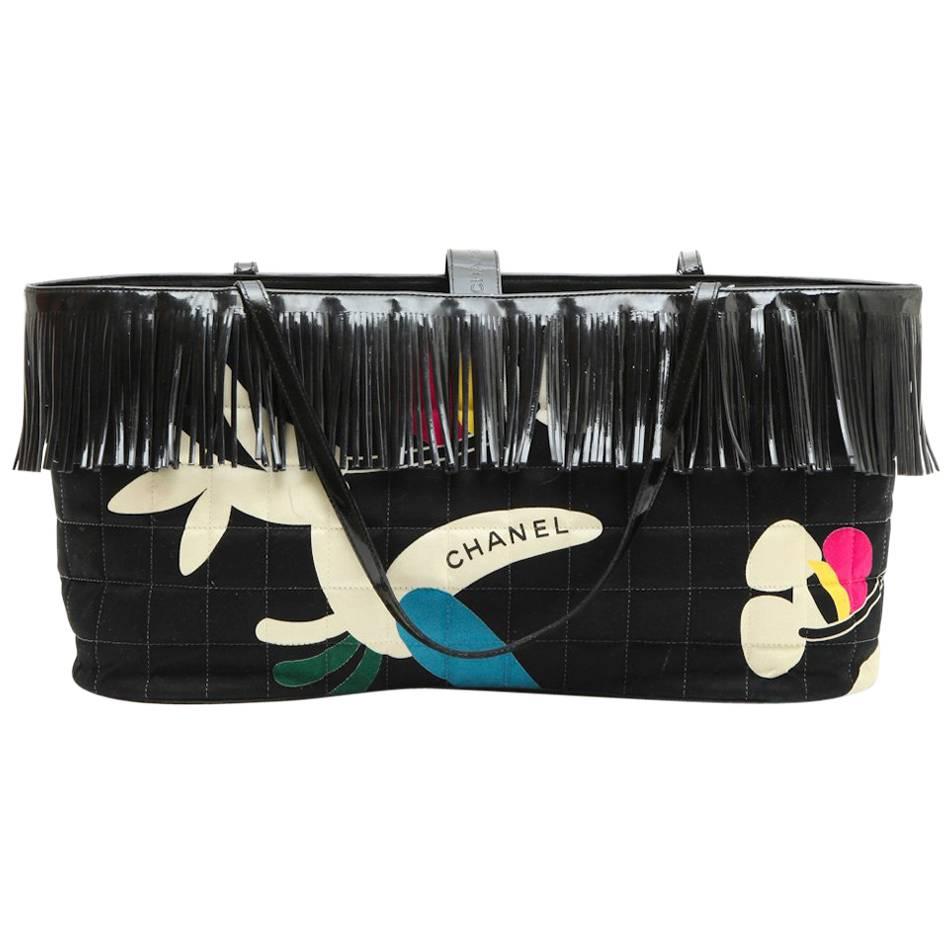 CHANEL Bag With Fringes in Quilted Multicolored Fabric For Sale