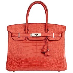 Hermes Rouge Indienne Matte Alligator Leather Birkin 30cm