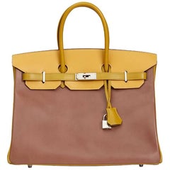 Hermes Bois De Rose, Jaune & Vert Anis Box Calf Leather Special Order Birkin 35