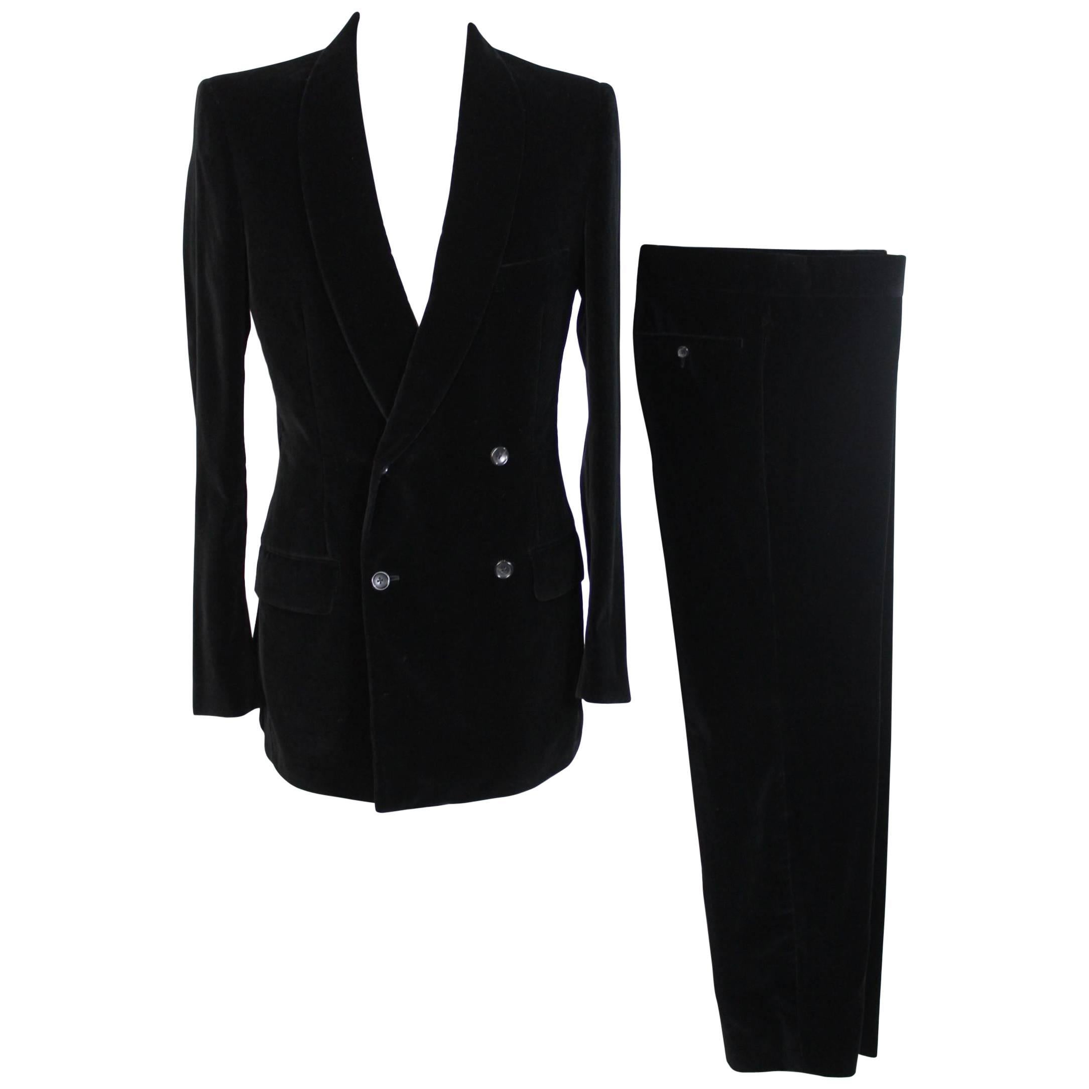 Tom Ford For Gucci Double Breasted Black Cotton Italian Pant Suit, 1990s 