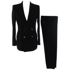 Tom Ford For Gucci Double Breasted Black Cotton Italian Pant Suit, 1990s 