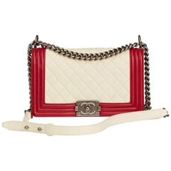 Chanel Red & White Quilted Lambskin Medium Le Boy 