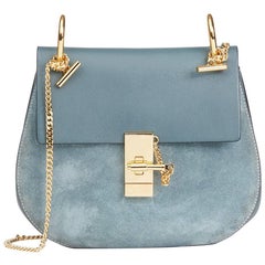 Vintage Chloe Cloudy Blue Suede & Calfskin Leather Drew 