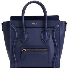 Hermes Ink Blue Smooth Calfskin Leather Nano Luggage Tote 