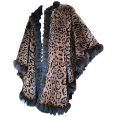 Yves Saint Laurent Fourrures Reversible Sable Trim Leopard Pattern Fur Cape 