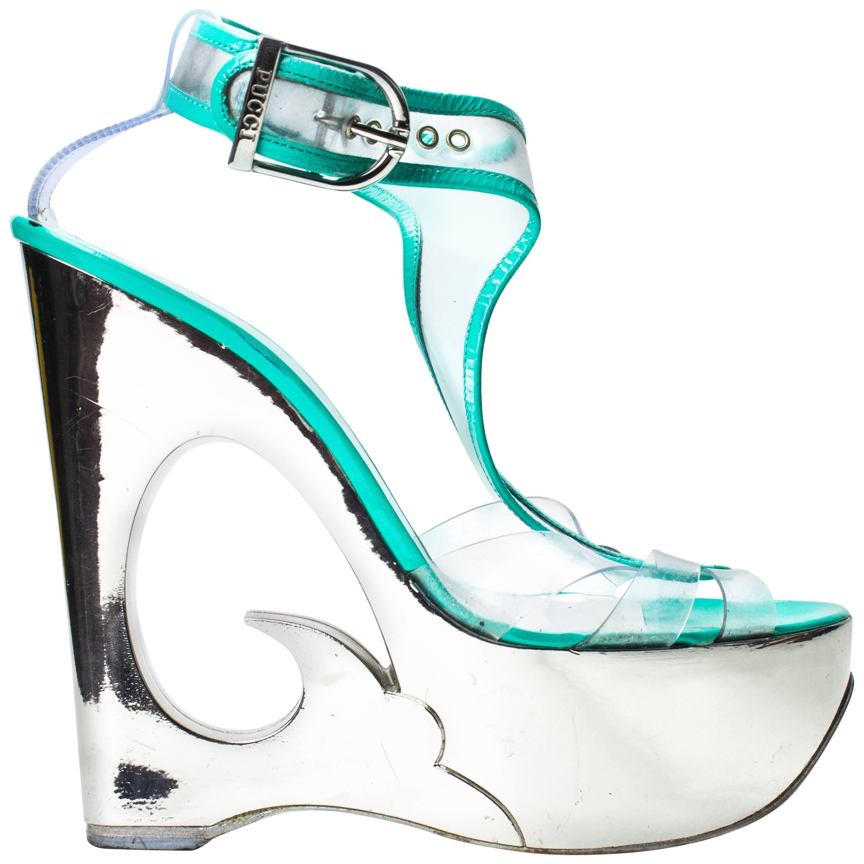 Emilio Pucci Catwalk turquoise platform shoes, Spring Summer 