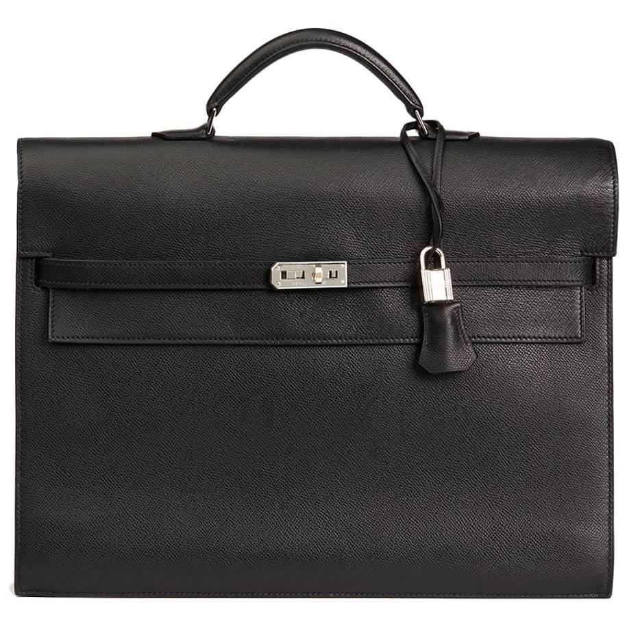 Hermes Black Epsom Leather Kelly Depeche Briefcase 