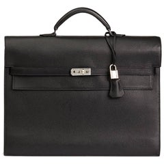 Vintage Hermes Black Epsom Leather Kelly Depeche Briefcase 