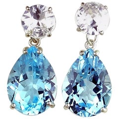 32.84 Carats Natural White Zircons and Blue Topaz Stud Sterling Silver Earrings