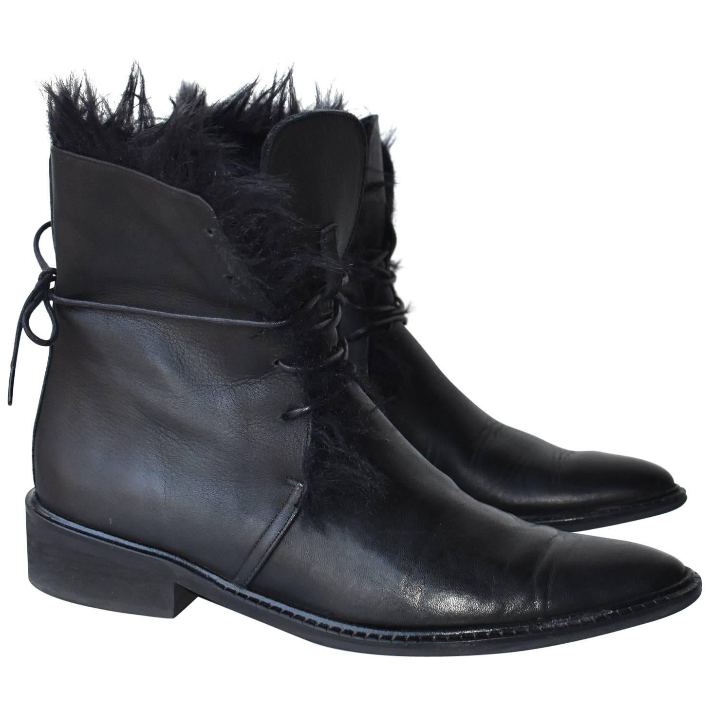 Y's Fur Lined Leather Boots For Sale