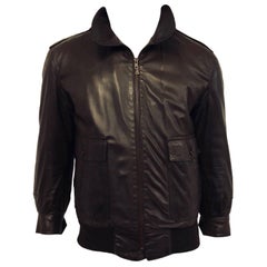 Men's Bodacious Bijan Brown Bomber Jacket in Leather w Mink Lining, Sz 44