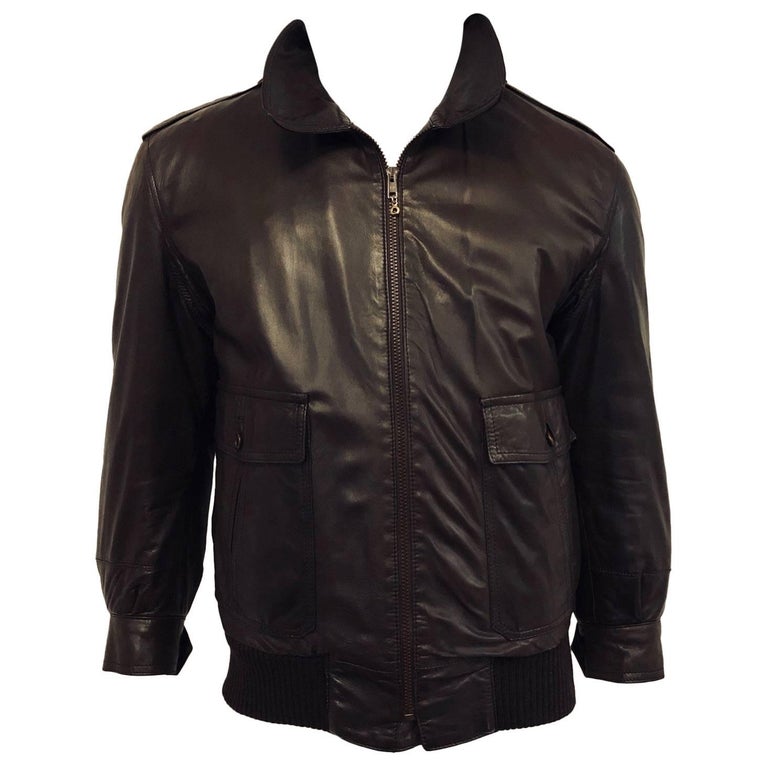 Men's Bodacious Bijan Brown Bomber Jacket in Leather w Mink Lining, Sz ...