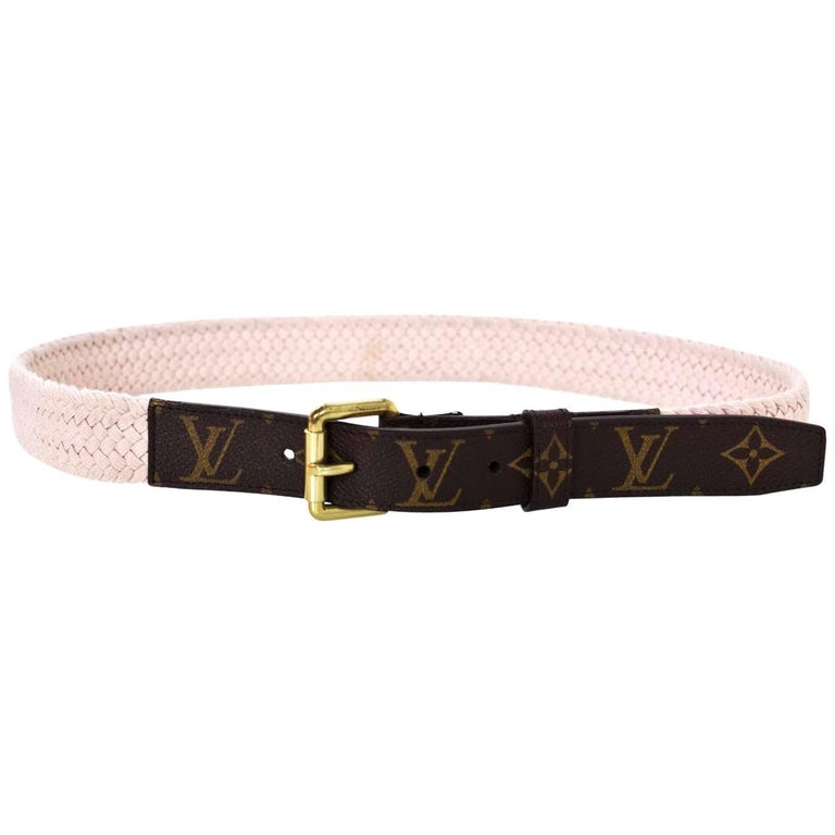 Louis Vuitton Runway Pink Woven and Monogram Belt Sz 90 For Sale at 1stdibs