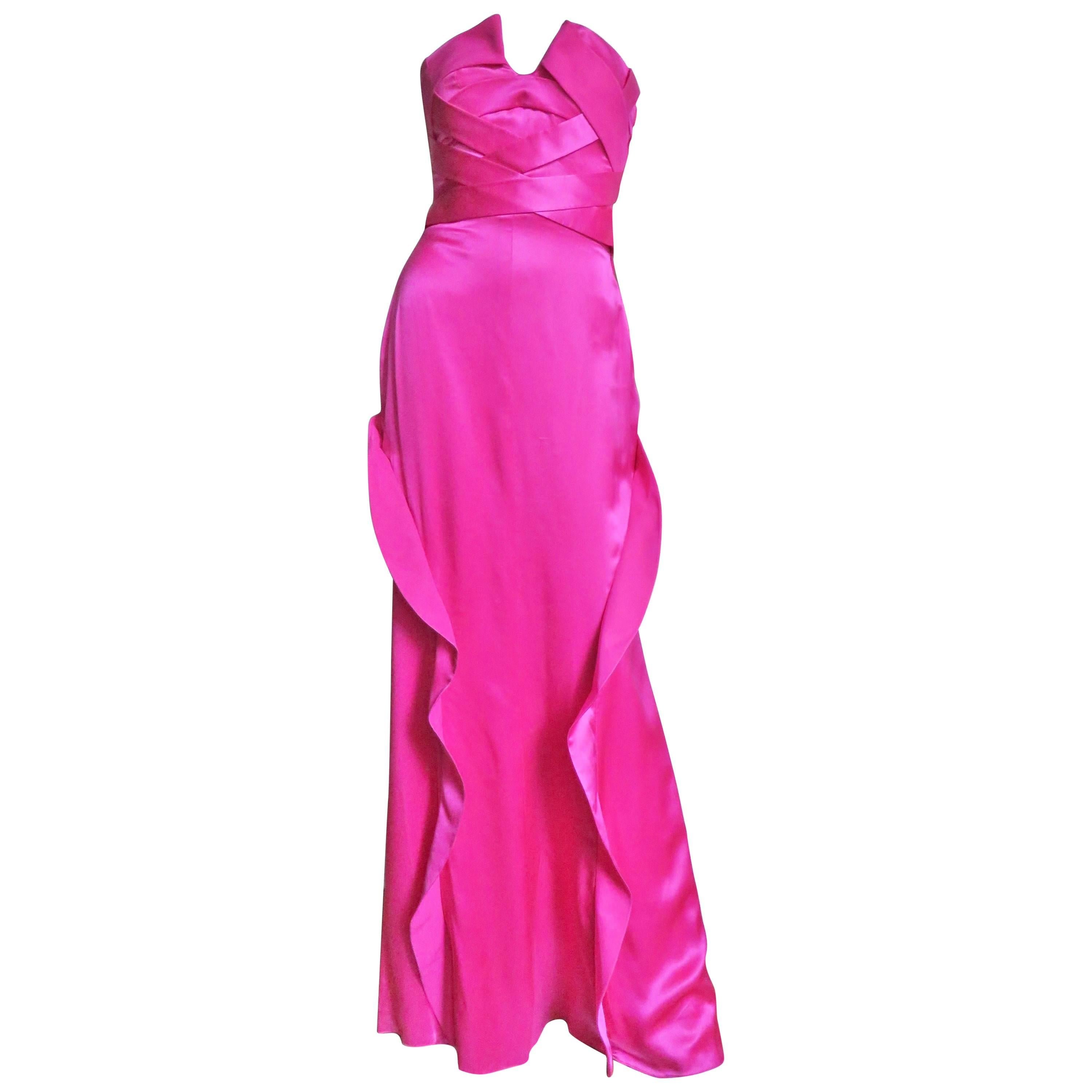  Versace Fuchsia Silk Strapless Gown