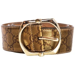 Gucci Bronze Metallic Guccissima Monogram Leather Belt Sz 85/34"