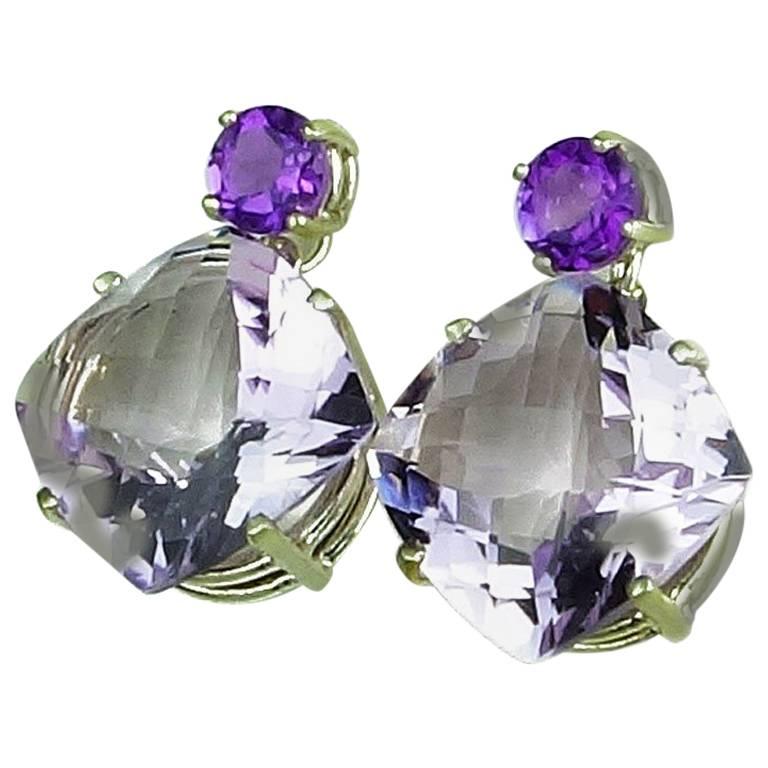 23.67 total Carats Amethyst and Rose of France Sterling Silver Stud Earrings