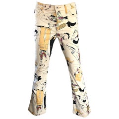 Moschino Vintage Flare Leg Novelty Print Size 26 Trousers Jeans, 1990s