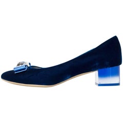 Salvatore Ferragamo Blue Velvet Fiammetta Bow Pumps Sz 40