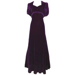 1930s Purple Velvet Evening Dress