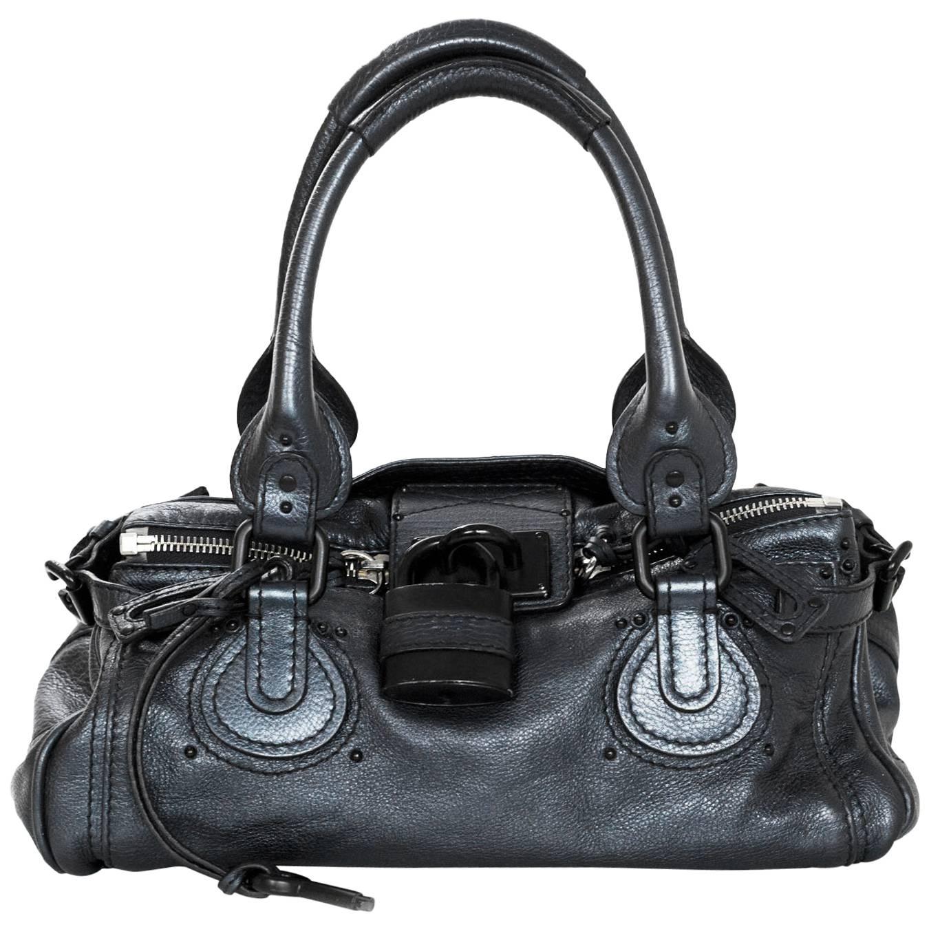 Chloe Blue Metallic Leather Paddington Bag
