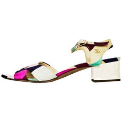 Chanel Multi-Color Canvas Sandals Sz 40