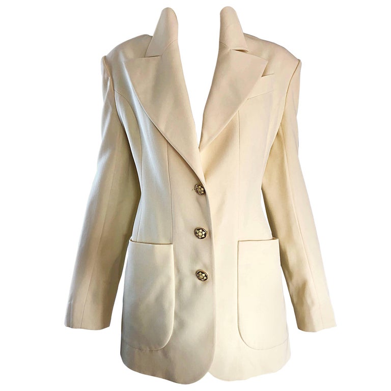 Karl Lagerfeld Light Pale Yellow Size 12 - 14 Vintage Blazer Jacket, 1990s For Sale