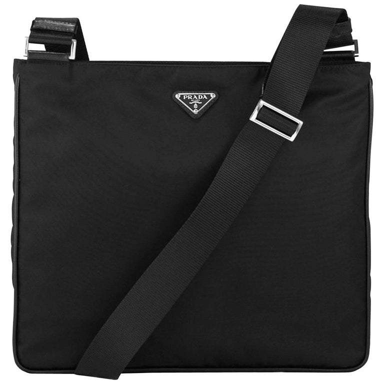 Prada Black Tessuto Nylon Messenger Crossbody Bag For Sale at 1stDibs