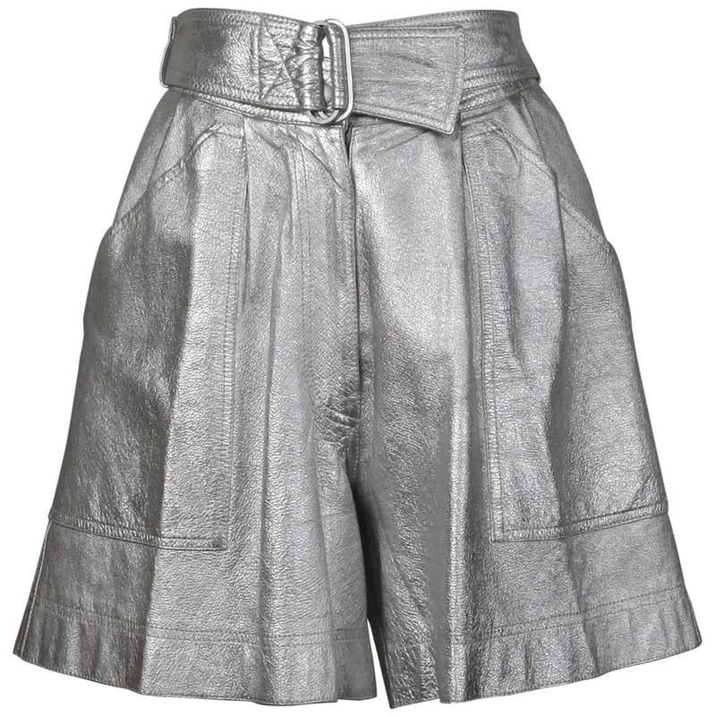 Krizia Vintage High Waist Metallic Silver Leather Shorts with Attached ...