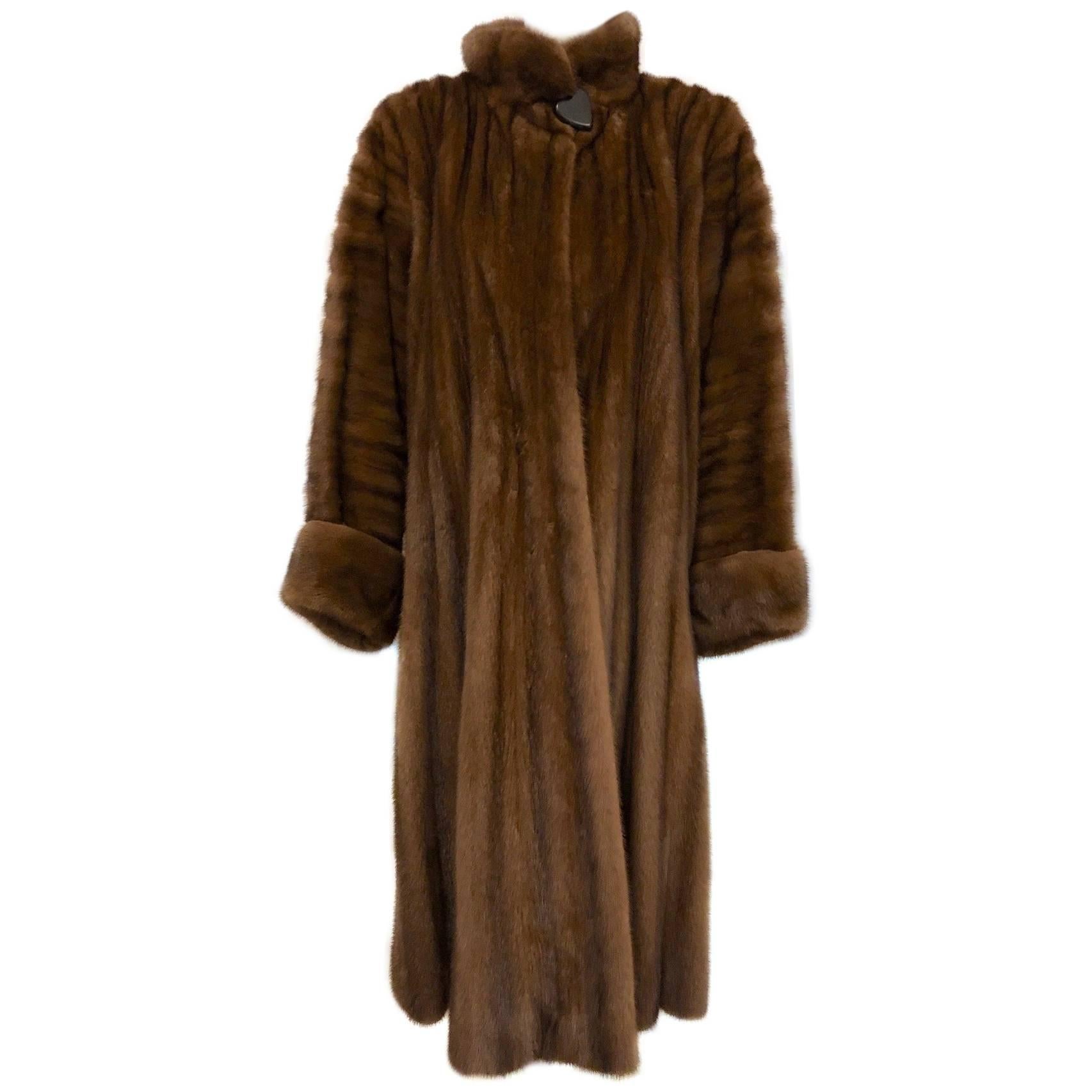 Yves Saint Laurent Vintage Brown Mink Swing coat With Wood Heart Button  For Sale