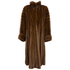 Yves Saint Laurent Vintage Brown Mink Swing coat With Wood Heart Button 