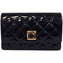 Chanel Black Patent Diamond Quilted Clutch Bag With Gold Tone Hardware, 1990s