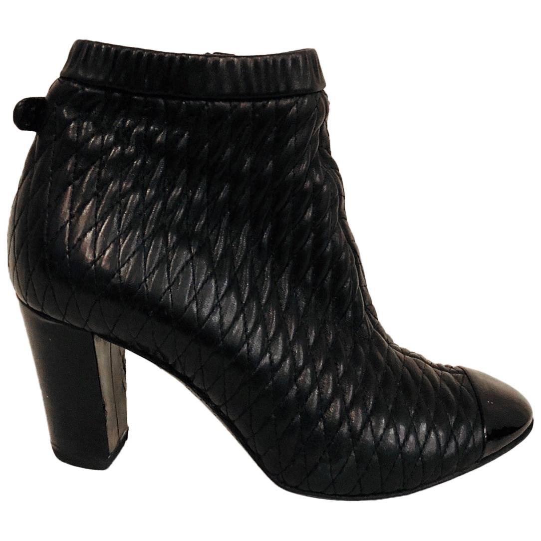 Chanel Black Quilted Leather Ankle Booties 